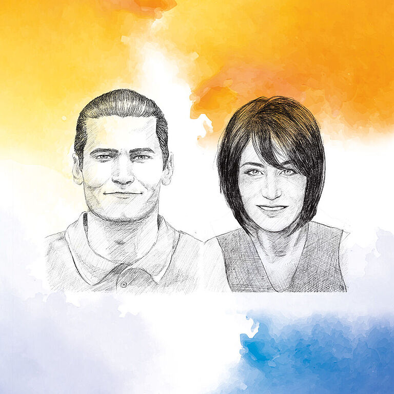 Konzertpianistin Enikö Bors und Dr. Daniel Jara, Co-Trainer von Arminia Bielefeld