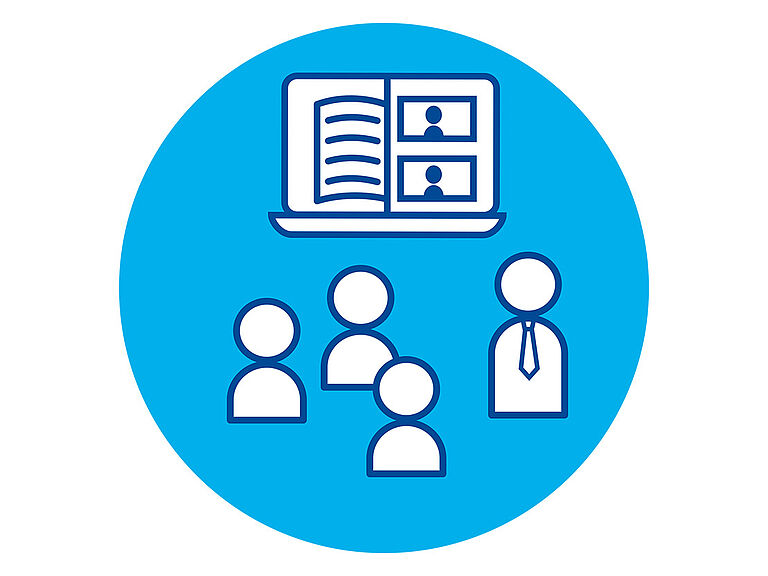 Blau-weißes Icon für Blended Learning Seminar der BGHW