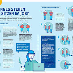 Infografik mit zehn Übungen zu langem Stehen und Sitzen