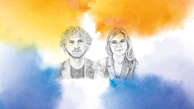 illustriertes Doppelporträt von Christian Uhle und Elisa Clauss