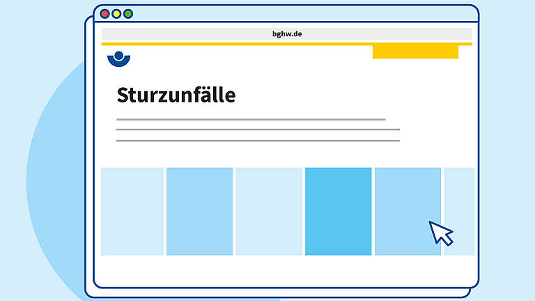 Illustration einer BGHW-Homepage-Seite zum Thema Sturzunfälle